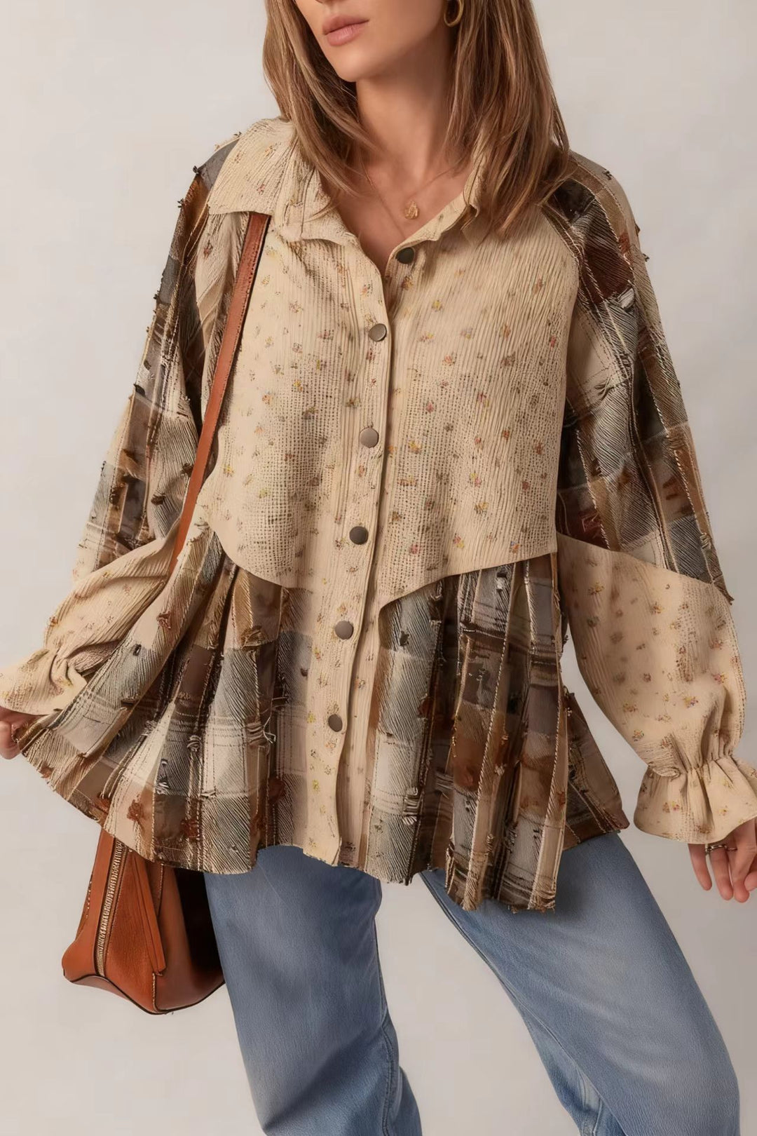 Damen Lässige und elegante Puffärmel Bluse Nord Taschen