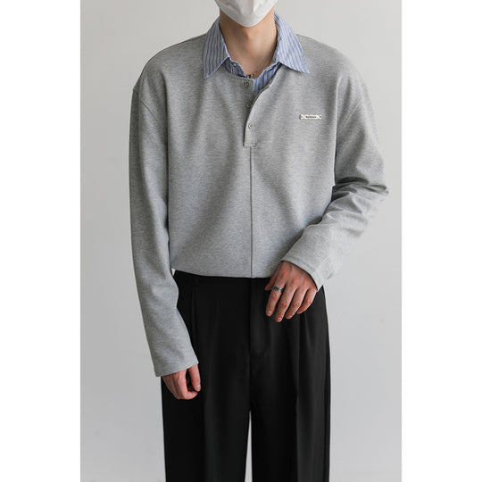 Herren Lässiges Poloshirt mit Langarm und Knopfleiste Nord Taschen