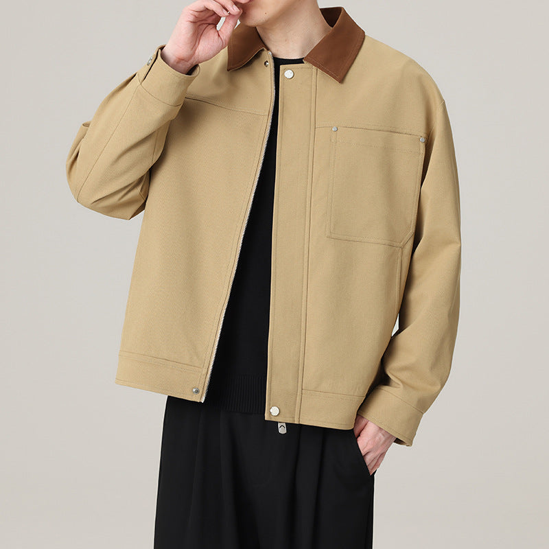 Herren Kurzjacke im Workwear-Look mit Kontrastkragen, verdecktem Reißverschluss und Brusttasche Nord Taschen