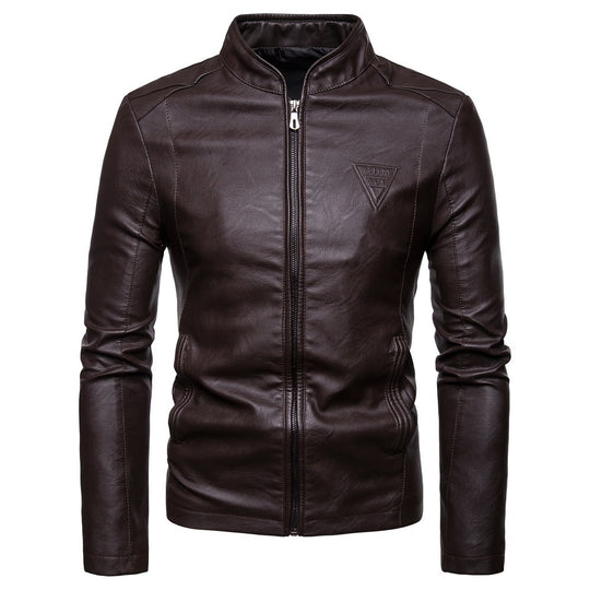 Herren schmal geschnittene Lammleder-Bikerjacke mit Stehkragen und tonalen Ziernähten Nord Taschen