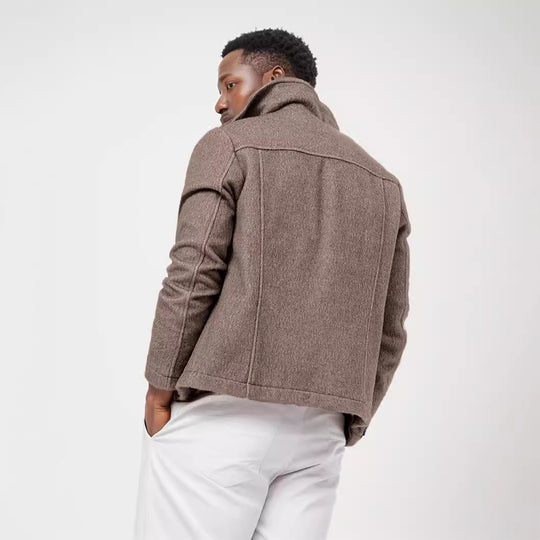 Herren Bouclé-Workerjacke mit Hemdkragen, Brustpattentaschen und Metallknöpfen Nord Taschen