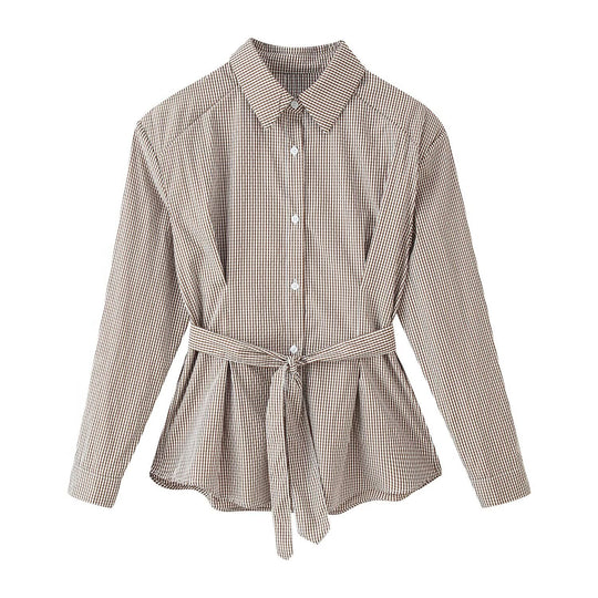 Damen Tailliertes Hemdblusenkleid mit Karo‑Muster und Bindegürtel Nord Taschen