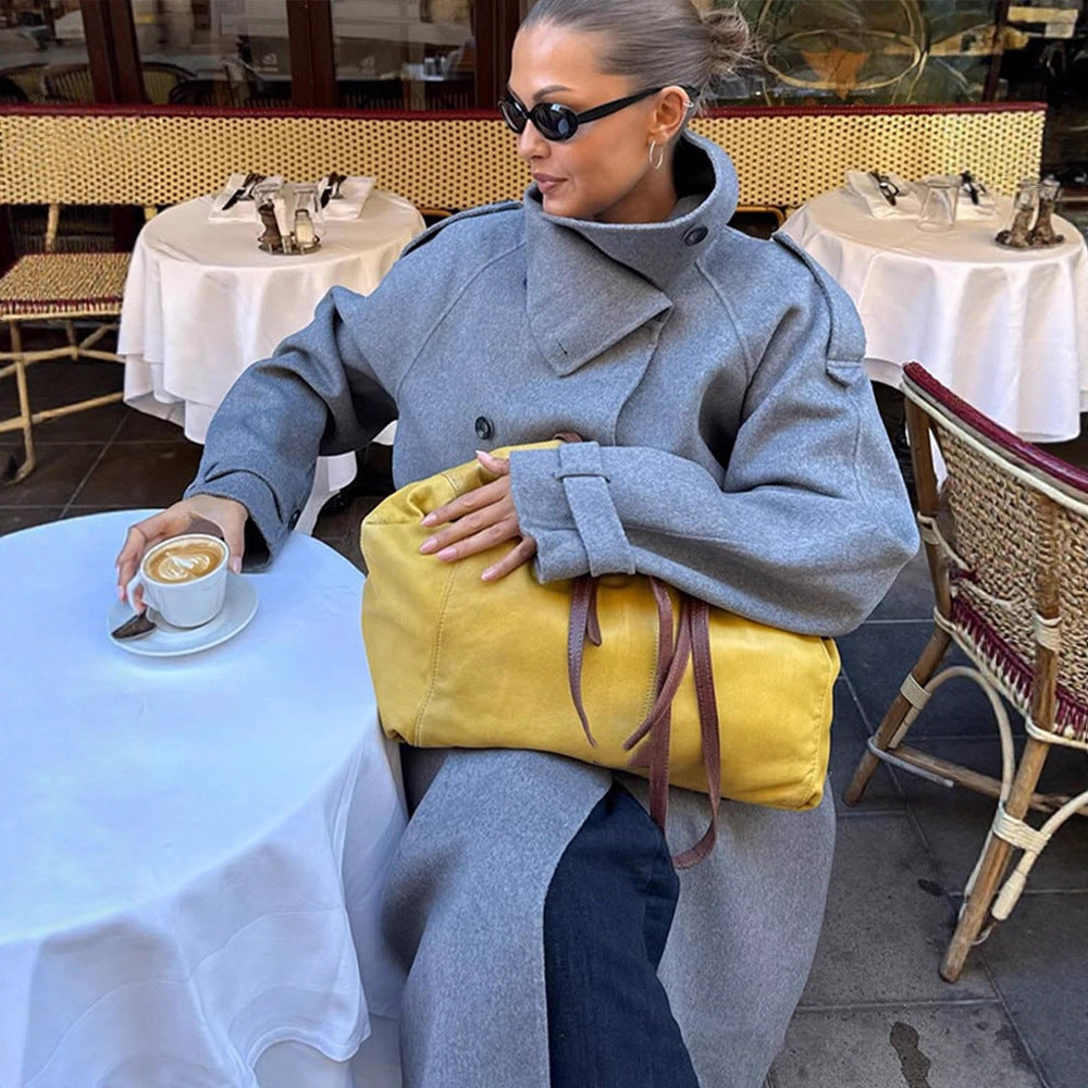 Damen Oversize Mantel aus Wollmix mit hohem Stehkragen und asymmetrischer Knopfleiste Nord Taschen