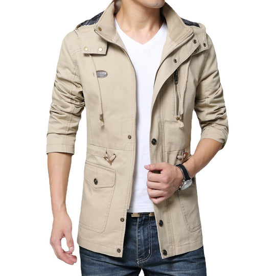 Herren Urbaner Baumwoll-Parka mit Tunnelzug, Brustreißverschluss und geripptem Innenkragen Nord Taschen