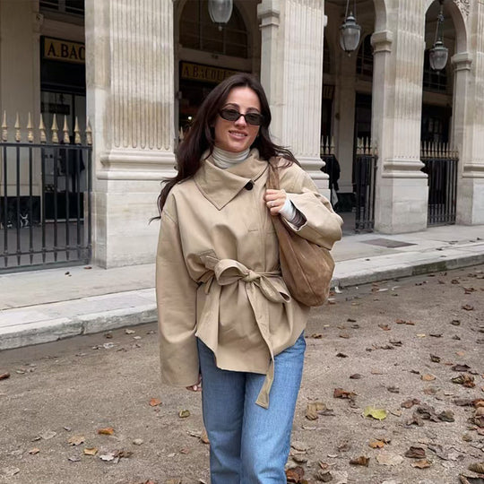 Damen Kurzjacke im Kimono-Stil mit Bindegürtel und überschnittenen Ärmeln Nord Taschen