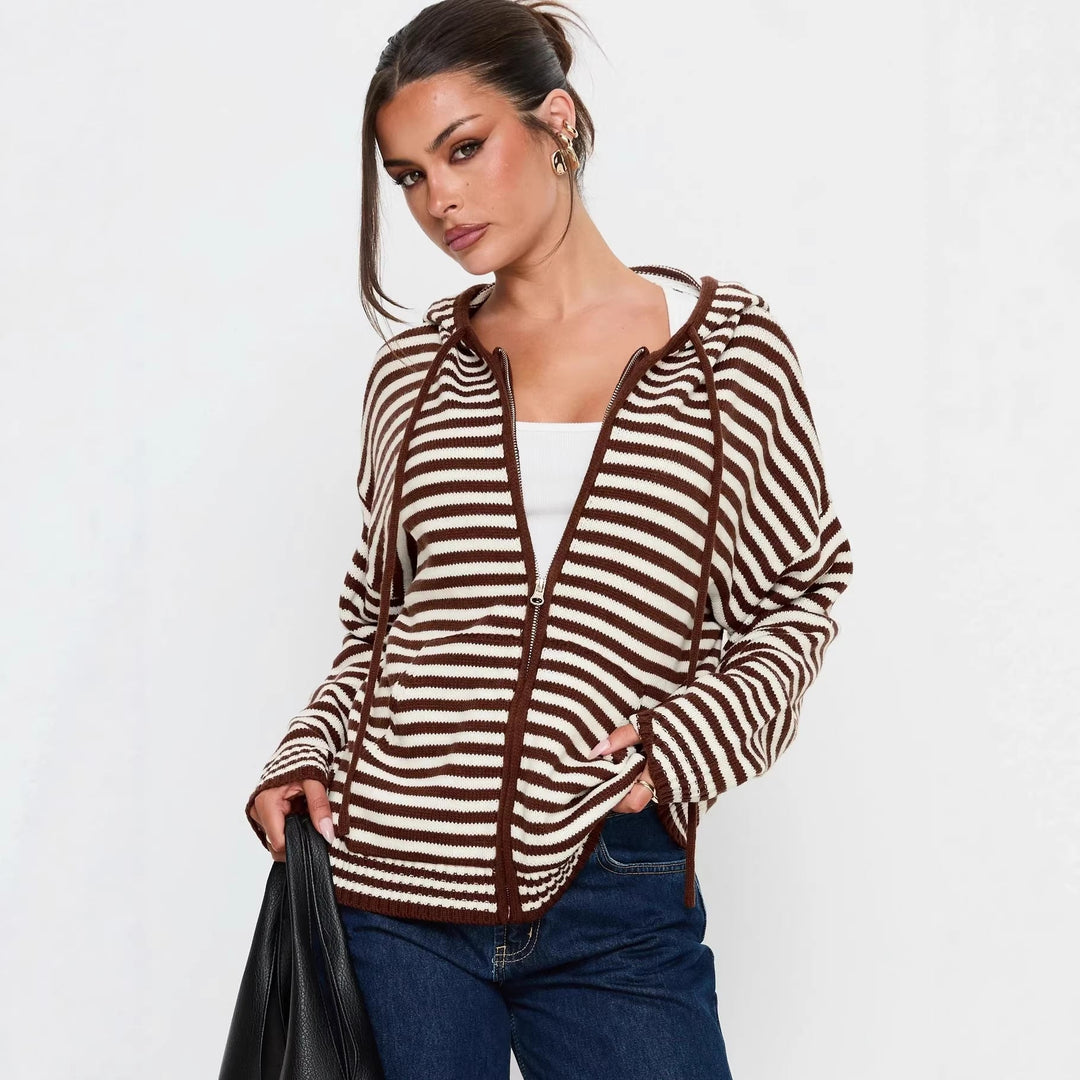 Damen Cardigan im gestreiften Design mit hochwertigem Reißverschluss und lässigem Schnitt Nord Taschen