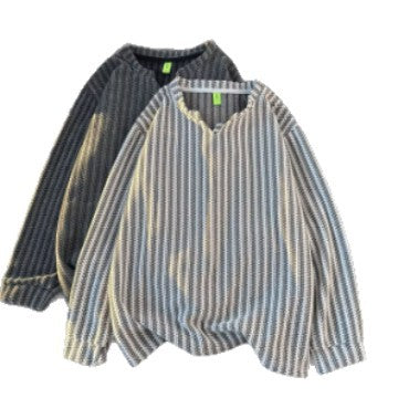 Damen Feinstrick-Pullover mit feiner Waffelstruktur, V-Notch-Ausschnitt und legerer Oversize-Passform Nord Taschen