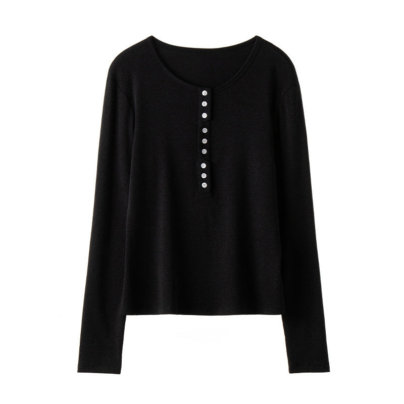Damen Langärmeliges Henley-Shirt aus feinem Jersey mit dekorativer Knopfleiste Nord Taschen