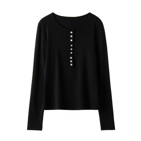 Damen Langärmeliges Henley-Shirt aus feinem Jersey mit dekorativer Knopfleiste Nord Taschen