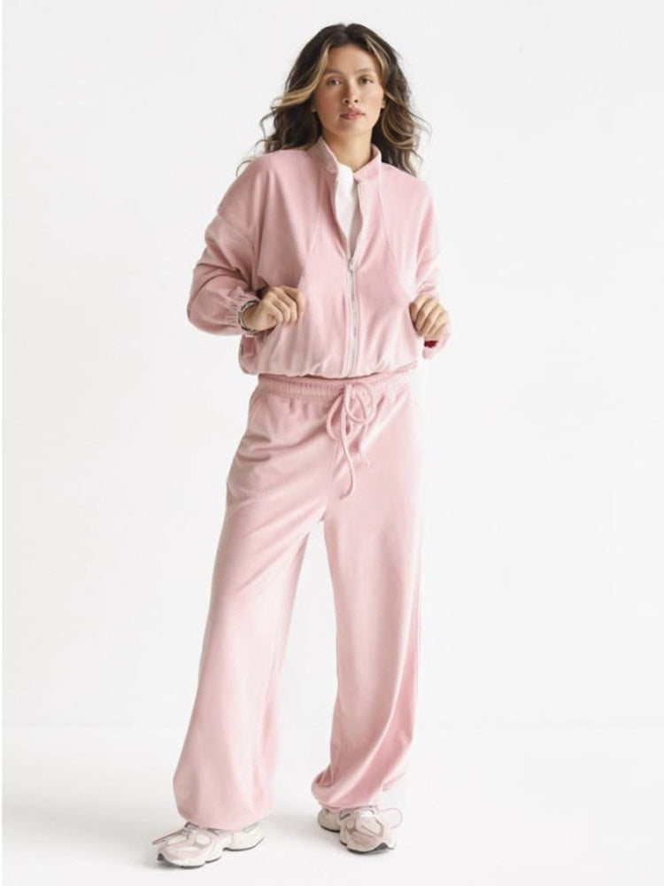 Damen ausgestelltes Velours-Jogginganzug-Set mit kurzer Reißverschlussjacke und hochtaillierter Kordelhose Nord Taschen