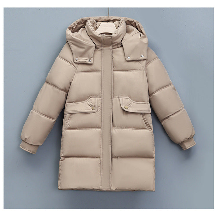 Damen nan langer thermogepolsterter Parka mit abnehmbarer Kapuze, verdecktem Reißverschluss und Klappentaschen Nord Taschen