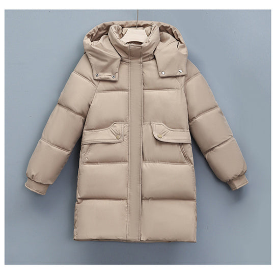 Damen nan langer thermogepolsterter Parka mit abnehmbarer Kapuze, verdecktem Reißverschluss und Klappentaschen Nord Taschen