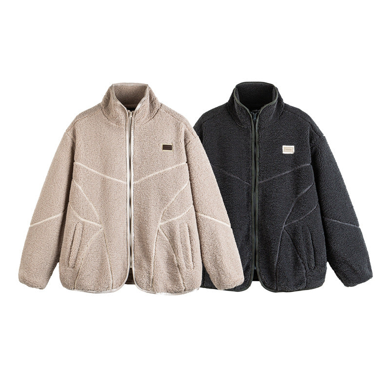 Unisex Teddy-Fleece-Blousonjacke mit Stehkragen und geometrischer Nahtführung Nord Taschen