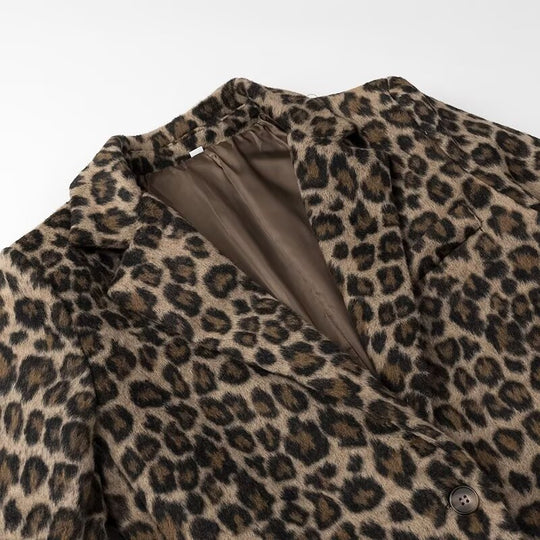 Damen Oversize‑Blazer im Leopardenprint mit Reverskragen und Pattentaschen Nord Taschen
