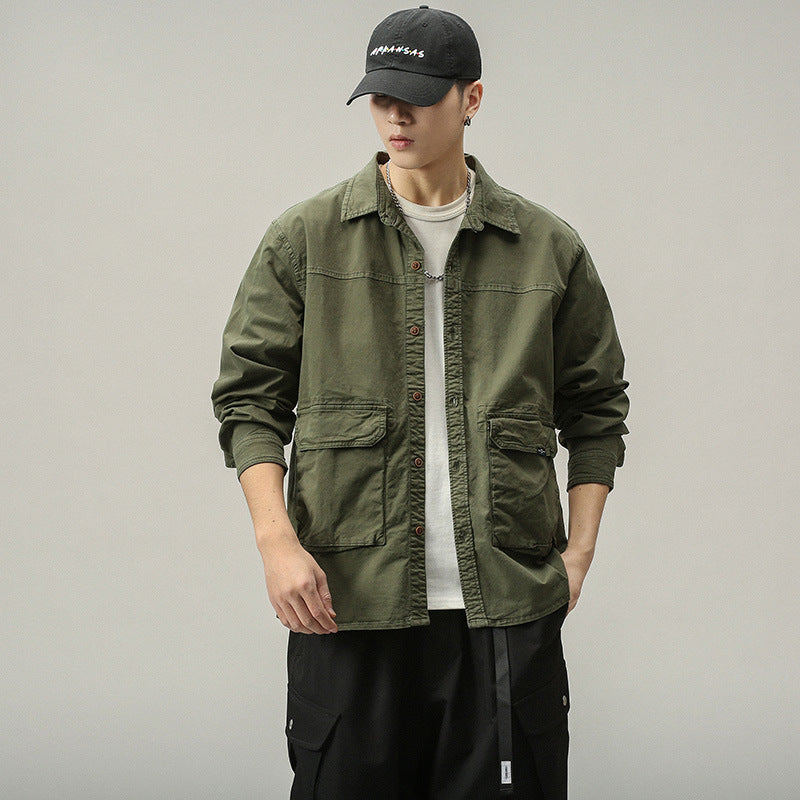 Herren Overshirt‑Fieldjacke im Utility‑Canvas mit großen Klapptaschen und Hemdkragen Nord Taschen