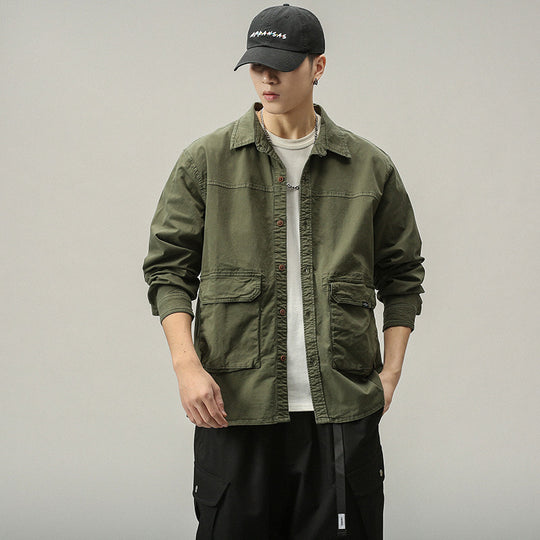 Herren Overshirt‑Fieldjacke im Utility‑Canvas mit großen Klapptaschen und Hemdkragen Nord Taschen