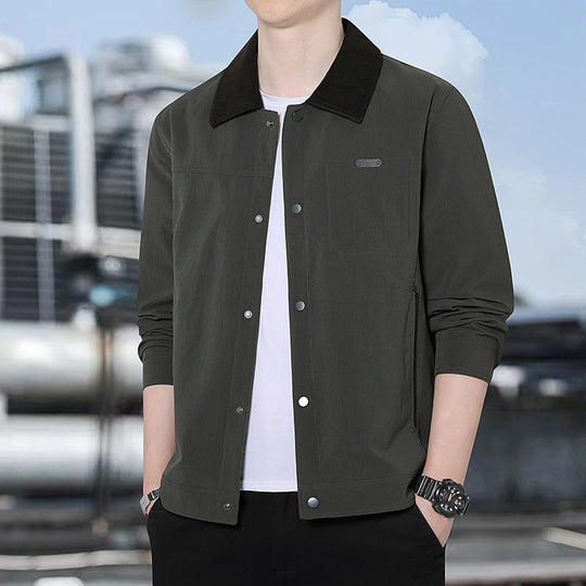 Herren Leichte Freizeitjacke mit Cordkragen, Druckknopfleiste und verdeckten Reißverschlusstaschen Nord Taschen