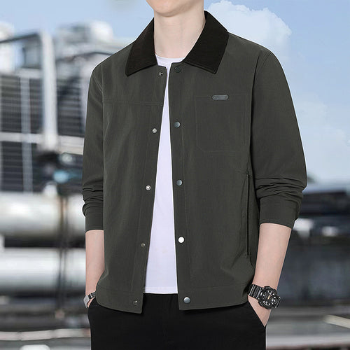 Herren Leichte Freizeitjacke mit Cordkragen, Druckknopfleiste und verdeckten Reißverschlusstaschen Nord Taschen