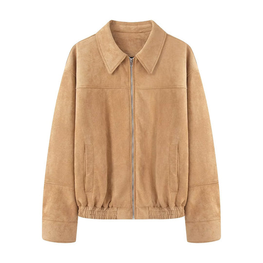 Damen Kurzjacke aus Velourslederoptik mit Reißverschluss und elastischem Saum Nord Taschen