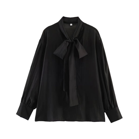 Damen Schluppenbluse aus glänzendem Satin mit voluminösen Ballonärmeln Nord Taschen
