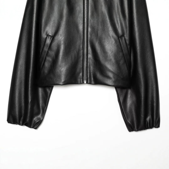 Damen Gekürzte Kunstlederjacke mit Stehkragen und Reißverschluss Nord Taschen