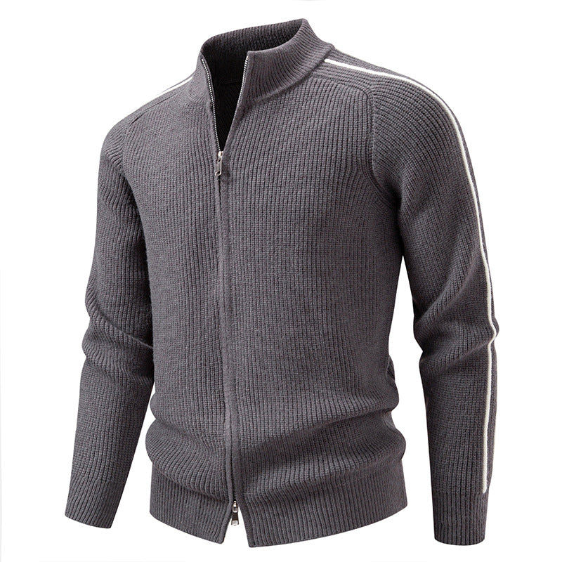 Herren Reißverschluss-Strickjacke mit Stehkragen, strukturierter Rippenoptik und kontraststreifen Nord Taschen