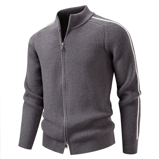 Herren Reißverschluss-Strickjacke mit Stehkragen, strukturierter Rippenoptik und kontraststreifen Nord Taschen