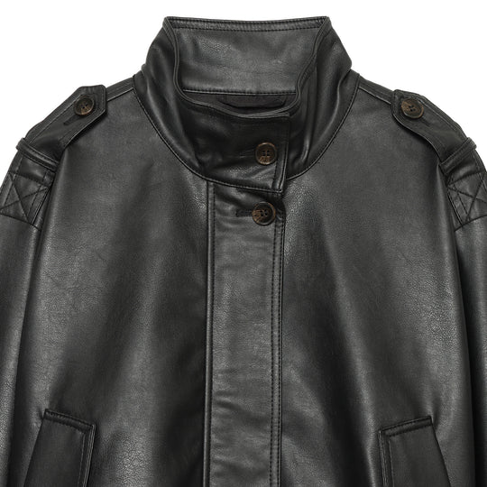 Damen Cropped Kunstleder-Fieldjacke mit hohem Stehkragen, Schulterriegeln und elastischem Saum Nord Taschen