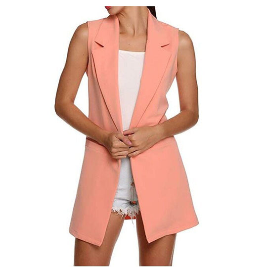 Damen Longweste im Tailoring-Look mit Schalkragen und Eingrifftaschen Nord Taschen