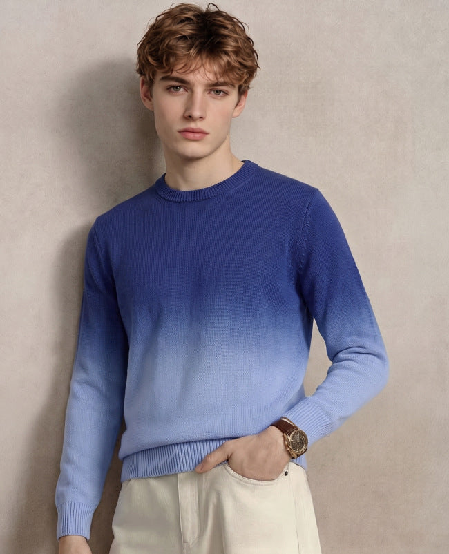Herren Feinstrick-Pullover mit Dip-Dye-Effekt und Rundhalsausschnitt Nord Taschen
