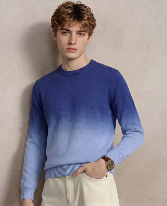Herren Feinstrick-Pullover mit Dip-Dye-Effekt und Rundhalsausschnitt Nord Taschen