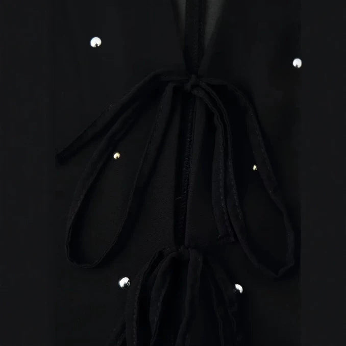 Damen Transparente Chiffonbluse mit Steinbesatz, Bindebändern und V‑Ausschnitt Nord Taschen