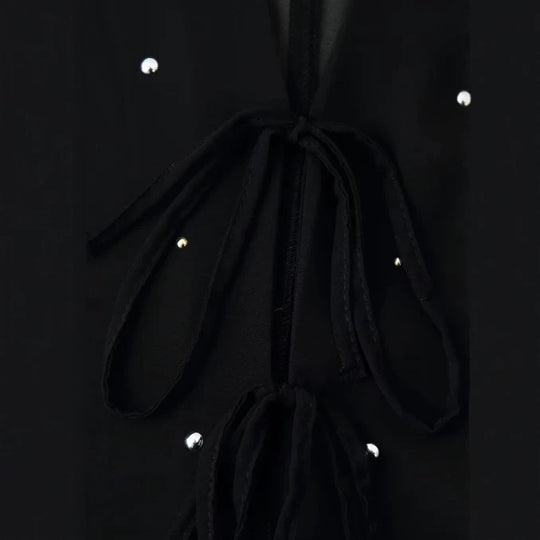 Damen Transparente Chiffonbluse mit Steinbesatz, Bindebändern und V‑Ausschnitt Nord Taschen