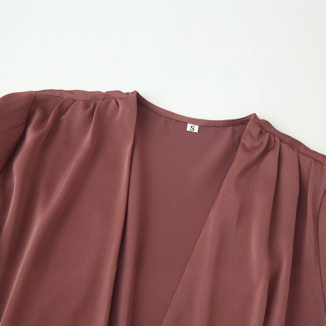 Damen Wickelbluse mit drapiertem V‑Ausschnitt und Taillengürtel Nord Taschen