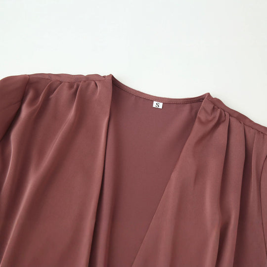 Damen Wickelbluse mit drapiertem V‑Ausschnitt und Taillengürtel Nord Taschen