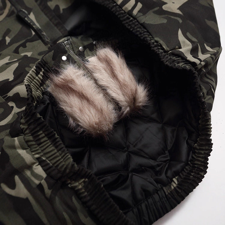 Unisex Wattierte Kapuzenjacke im Camouflagemuster mit Teddyfutter und elastischem Saum Nord Taschen