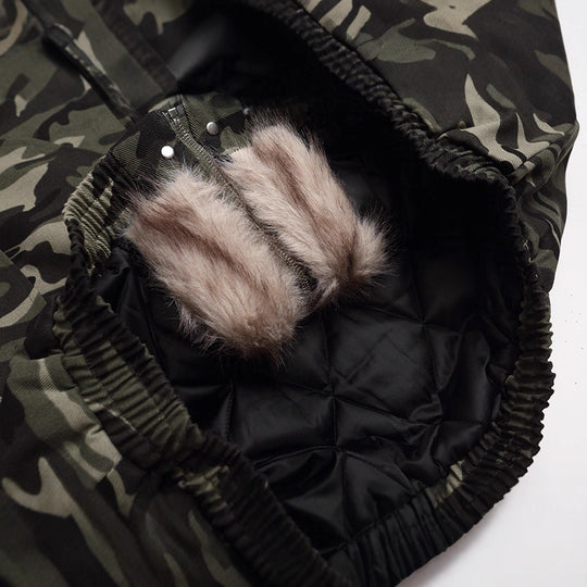 Unisex Wattierte Kapuzenjacke im Camouflagemuster mit Teddyfutter und elastischem Saum Nord Taschen