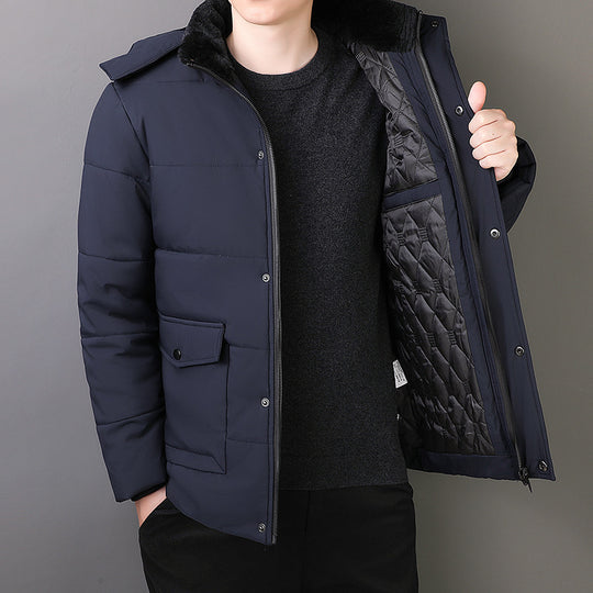 Herren Kurz geschnittene gesteppte Thermo-Steppjacke mit gesteppter Innenfütterung und Kunstfellkragen Nord Taschen