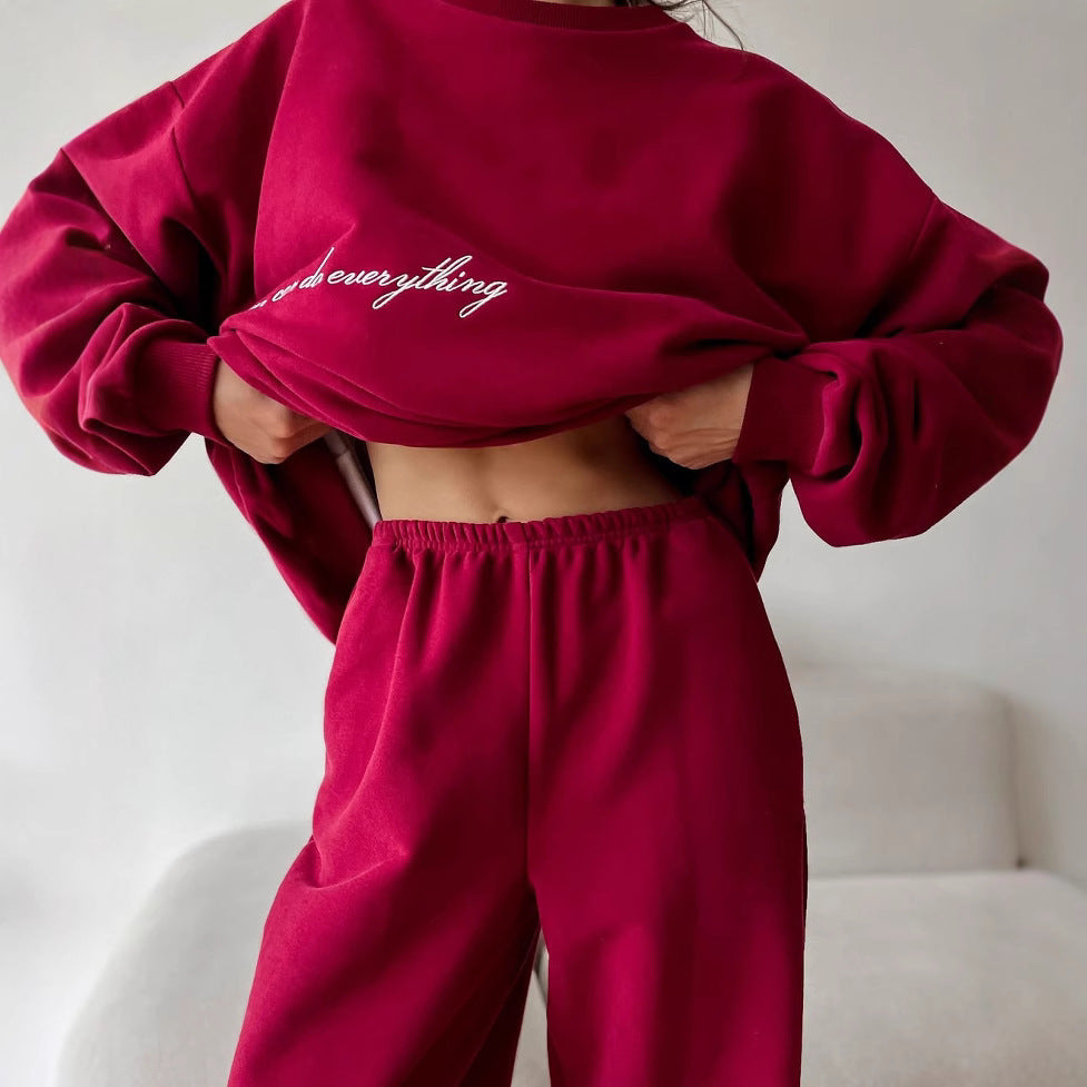 Damen lässiges Lounge-Set aus French-Terry mit oversized Cropped-Sweatshirt und hoher Taillen-Jogginghose Nord Taschen