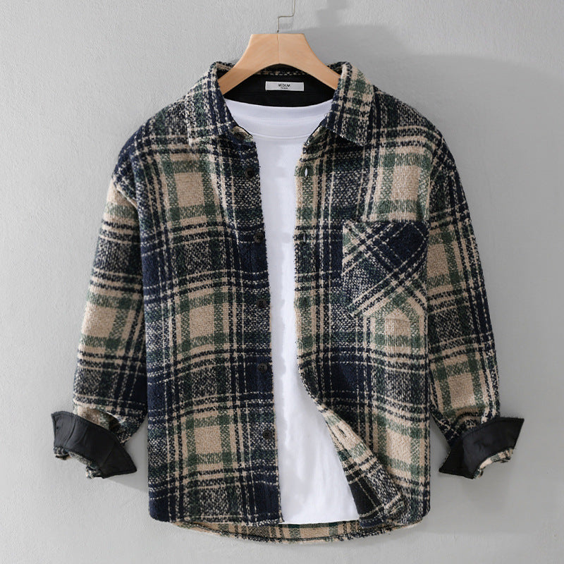 Herren Karierter Overshirt aus Teddyfleece mit aufgesetzter Brusttasche und verdeckter Knopfleiste Nord Taschen