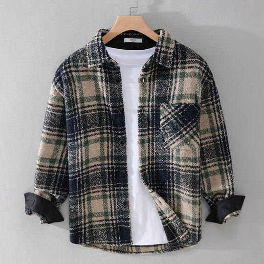 Herren Karierter Overshirt aus Teddyfleece mit aufgesetzter Brusttasche und verdeckter Knopfleiste Nord Taschen