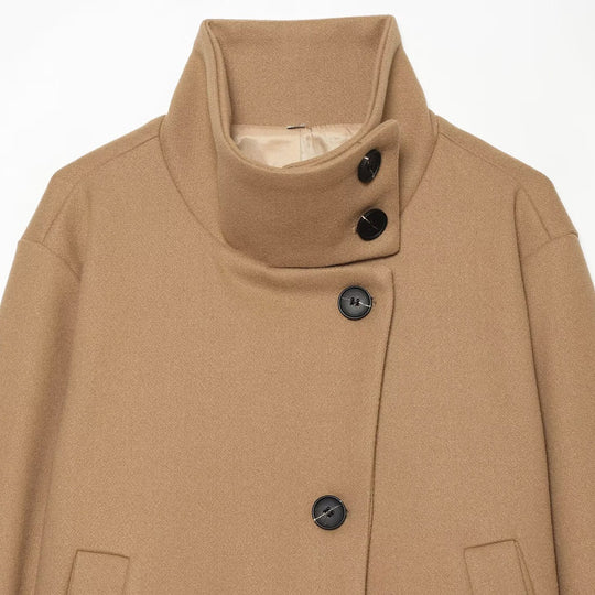 Damen Kurz-Capejacke aus Wollmix mit hohem Rollkragen und Manschetten-Detail Nord Taschen