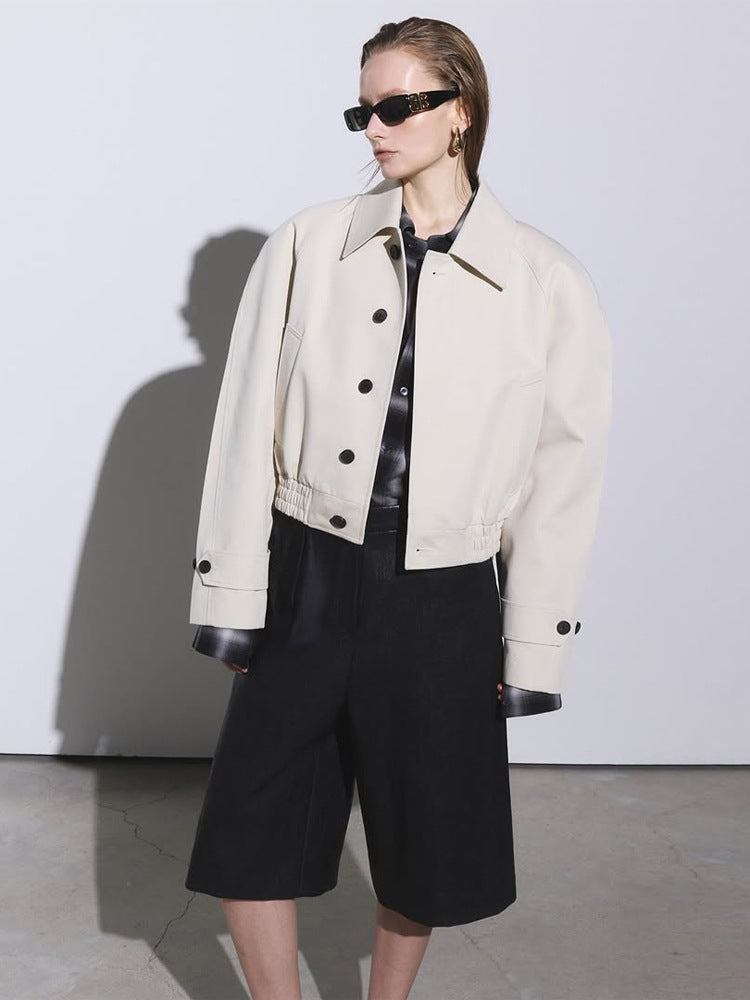 Damen Kurzer Boxy-Blouson mit elastischem Saum und markanten Knopfdetails Nord Taschen