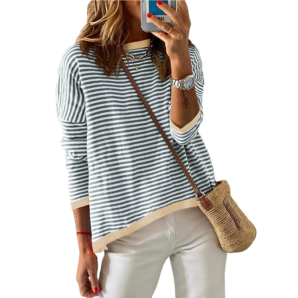 Damen Lässiger Gestreifter Pullover Nord Taschen