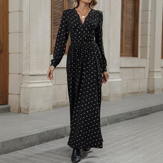 Damen Fließendes Maxikleid mit V‑Ausschnitt, Spitzenbesatz und taillierter Wickeloptik Nord Taschen