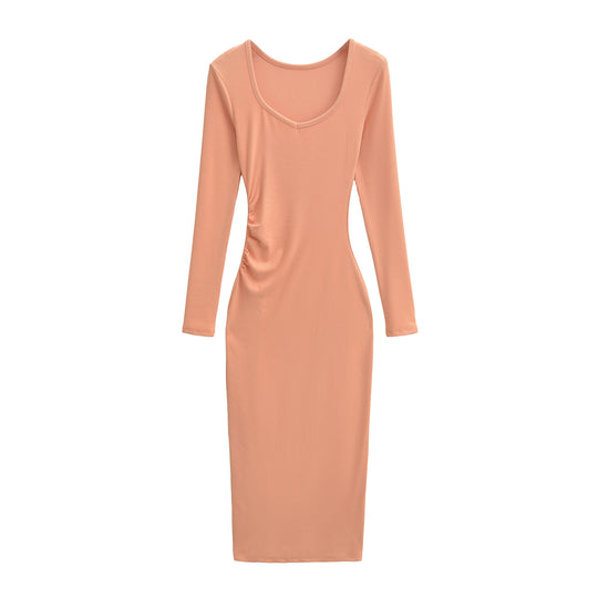 Damen Enganliegendes Midikleid mit seitlicher Raffung und doppeltem Ausschnitt Nord Taschen