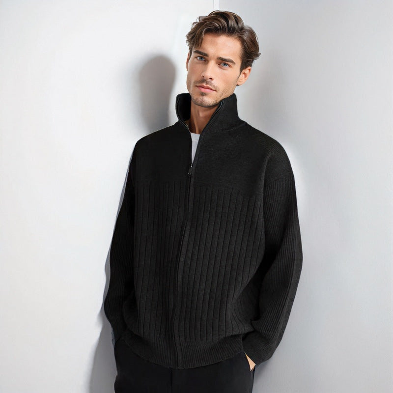 Herren Halbzip-Strickpullover mit hohem Stehkragen und breitem Rippenmuster Nord Taschen
