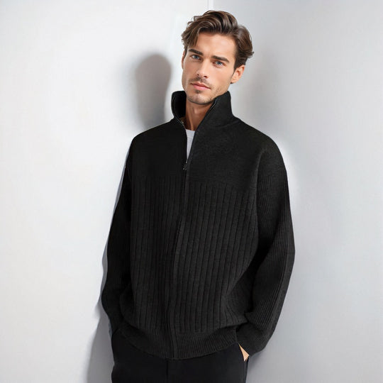 Herren Halbzip-Strickpullover mit hohem Stehkragen und breitem Rippenmuster Nord Taschen