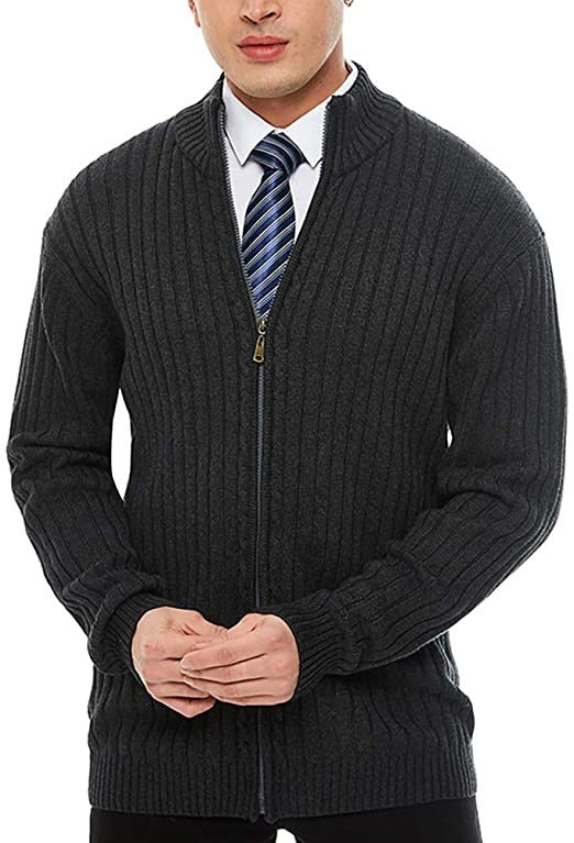 Herren Feinstrick-Cardigan mit durchgehendem Reißverschluss, Stehkragen und markanter Rippenstruktur Nord Taschen