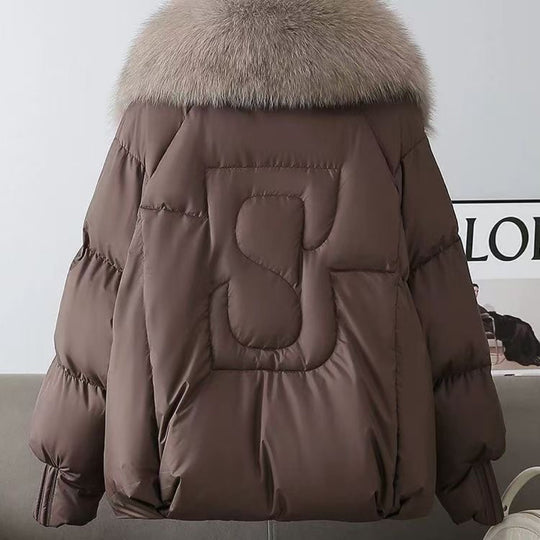 Damen nan kurze wattierte Steppjacke mit voluminösem Kunstfellkragen und Taillenzug Nord Taschen